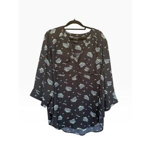 Pixar Blouse Womens 1X Black Toy Story Alien Print V Neck Tunic Top Plus Size
